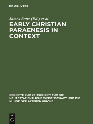 cover image of Early Christian Paraenesis in Context